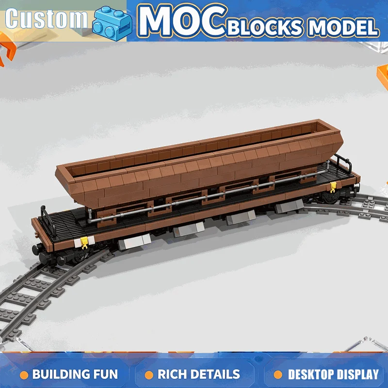 1156PCS Brown Eight Wheel Hopper Freight Wagon Building Blocks Railway Train Car Model DIY Assembly Creative Collection Display