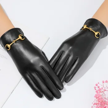 Gants de luxe 100% cuir véritable pour femmes, gants noirs, écran tactile, coupe-vent, élégants, chauds, automne, hiver, nouvelle mode