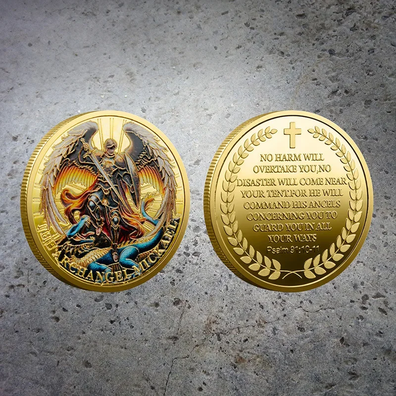 The Archangel Michael Gold plated Collectible Coin Archangel Guardian Angel Commemorative Coins view 6