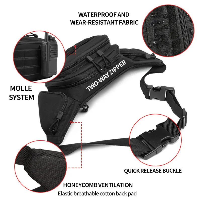 Sac de taille tactique de grande capacité pour hommes, sac banane réglable en Nylon, fixation Invisible pour la randonnée, le sport, le rangement des outils téléphoniques