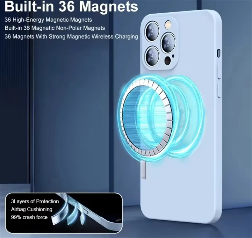 Original Flüssigsilikon für Magsafe Wireless Charge Magnetische Hülle für iPhone 16 15 14 Plus 13 12 11 Pro X XR XS 7 8 Soft Cover – Detail 5