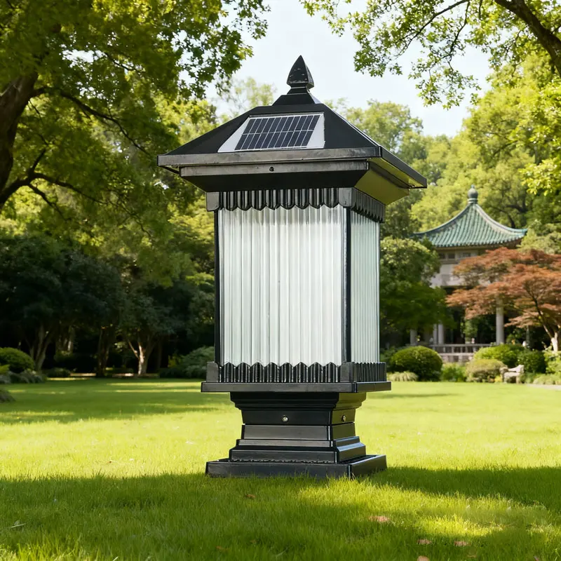 المصابيح الأمامية ذات العمود الشمسي في الهواء الطلق مقاومة للماء أضواء الجدار الإبداعية النمط الصيني لإضاءة أرضية حديقة فيلا الفناء #4