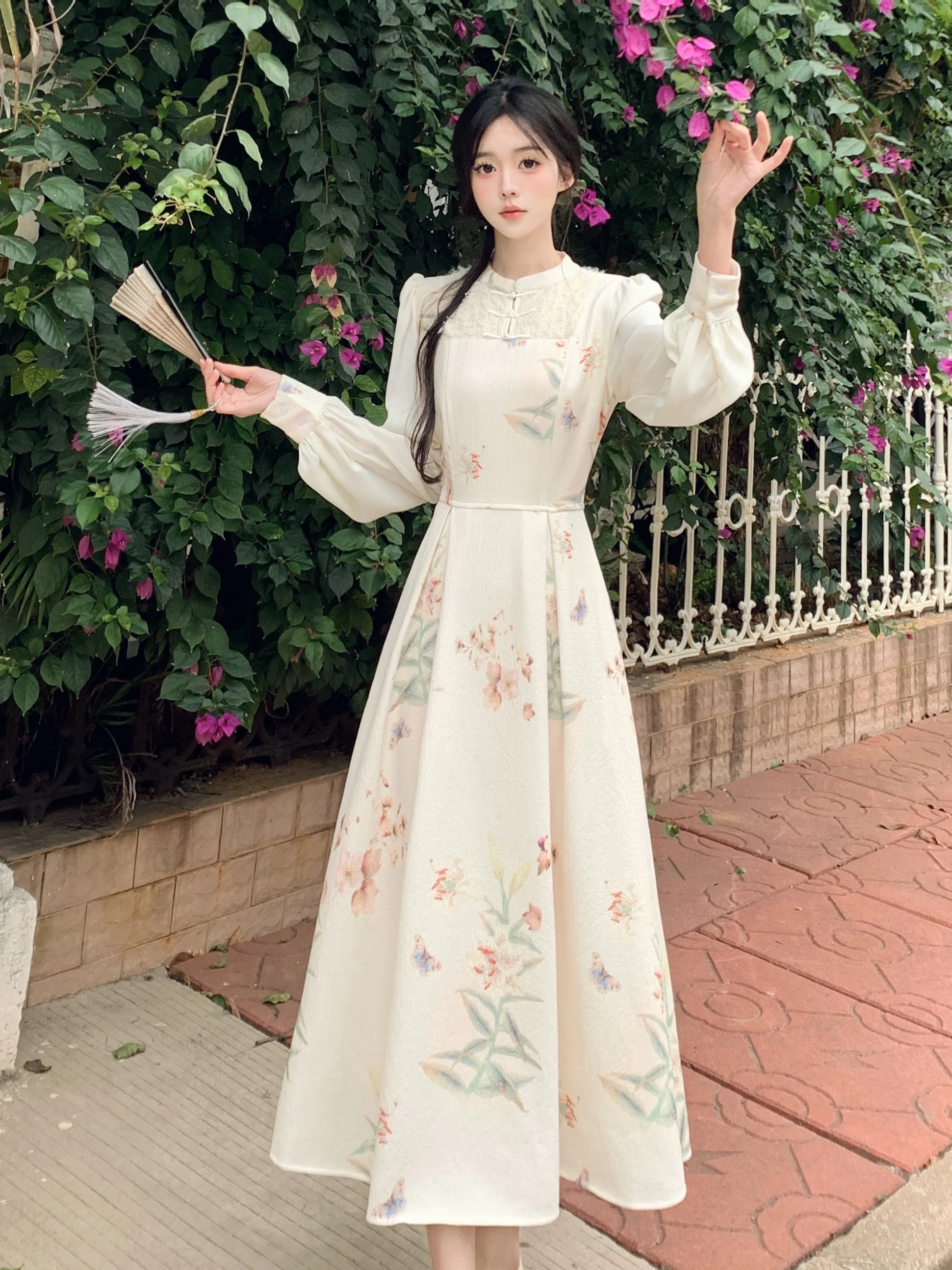 

Commuter casual women's improved new Chinese style cheongsam retro floral daily Han elements dresses