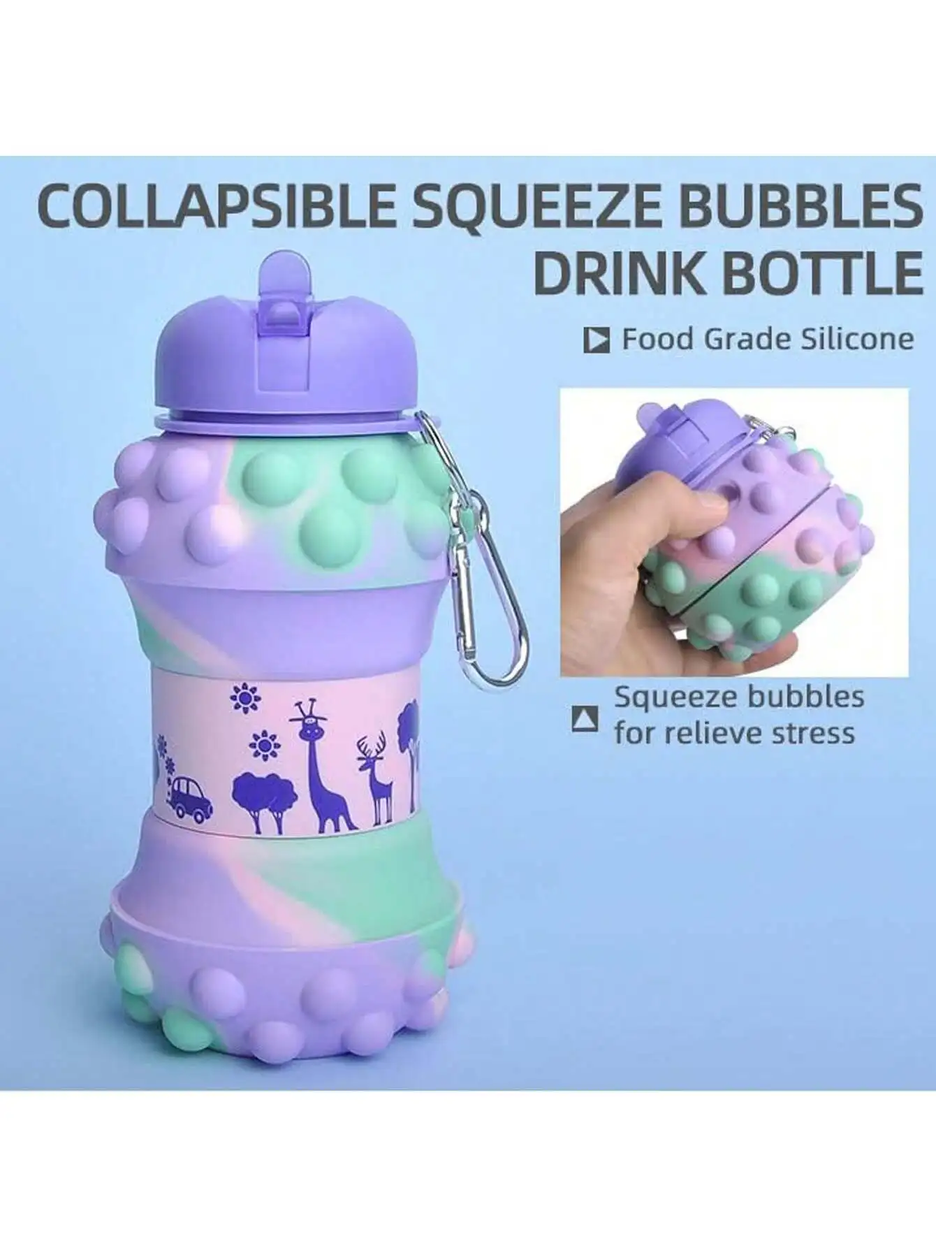 Collapsible Water Bottle - BPA-Free Silicone Cup with Straw & Strap, 550ml, Leakproof for Travel, Gym, Camping, Hiking, Sports
