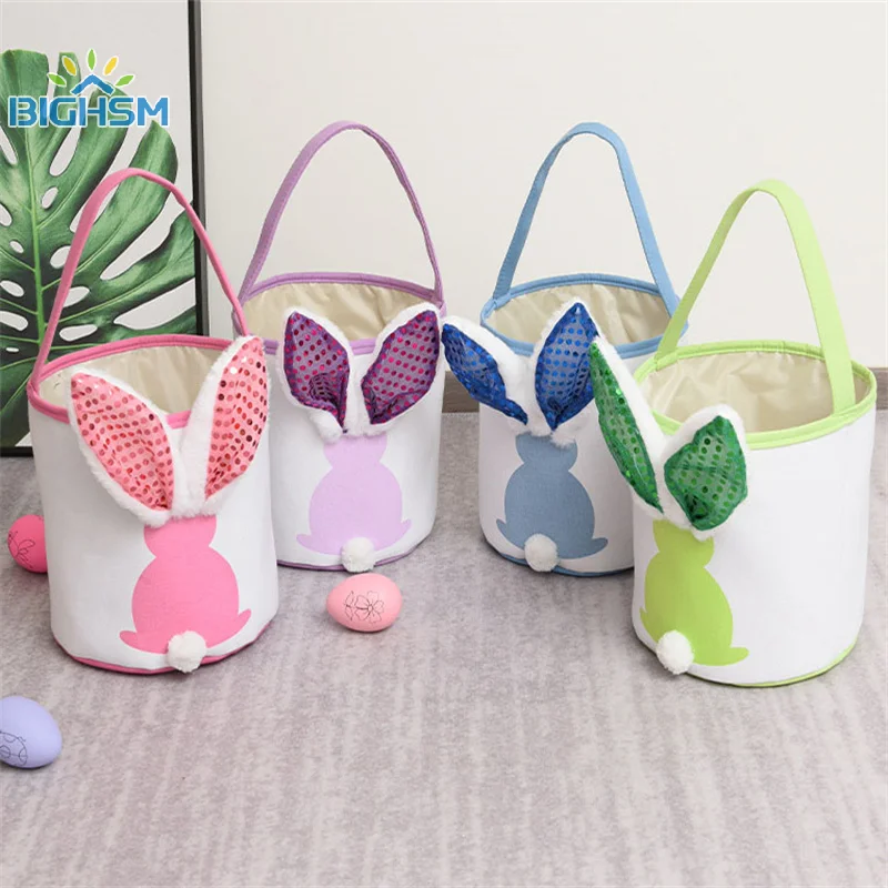 Glowing Rabbit Ear Easter Bunny Tote Bag Soft Bucket Tote Bags Candy Gift Storage Bag Easter Decorations Party Supplies