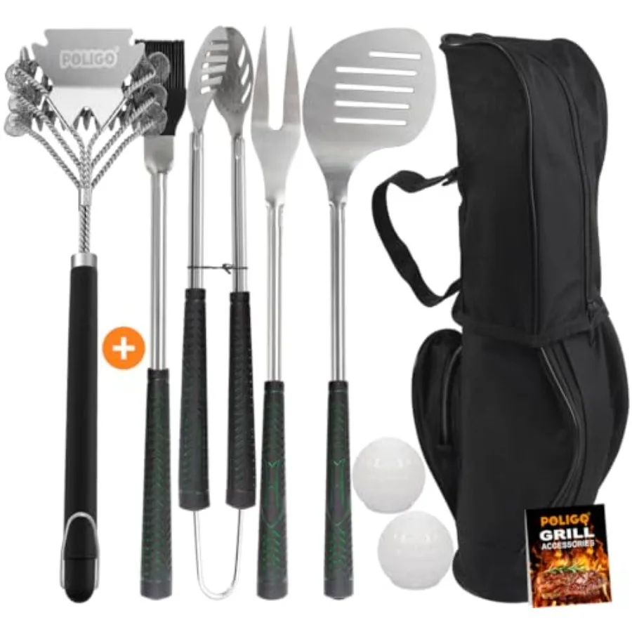

POLIGO 7PCS -Набор инструментов для гриля класса Q с Ruer andle undle с безопасным грилем 18 дюймов, без скребка для всех грилей - P