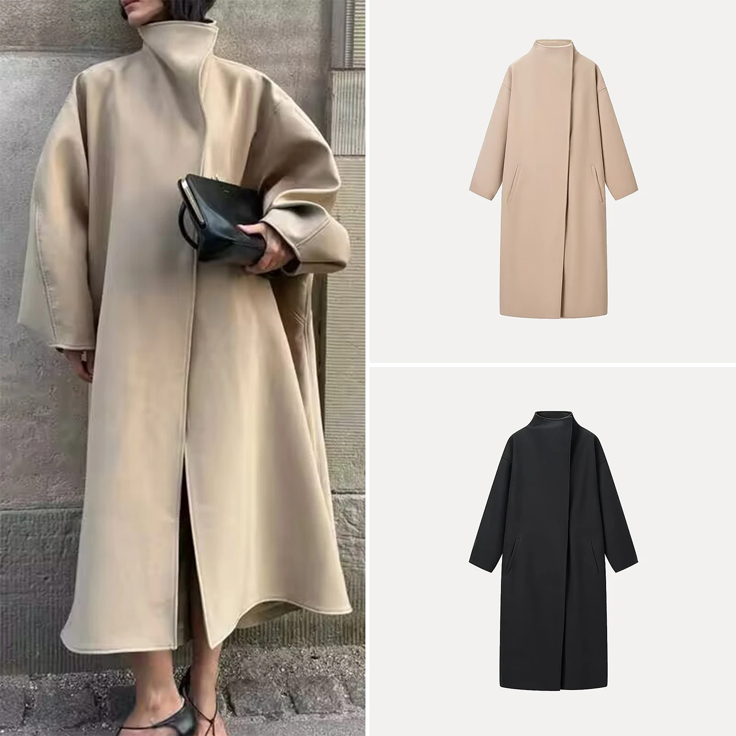 

2025 Winter New Women's Faion Personali Commuting Versatile Long Tee-Color Coat Jaet Loose Fit Long Sve f High ...