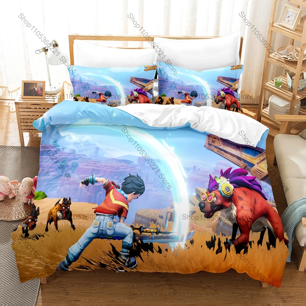 Cartoon Sandrock Town Builder Life Graphic Game Bedding Set Duvet Cover With 2 Pillowcases Youth Bedroom Decoration