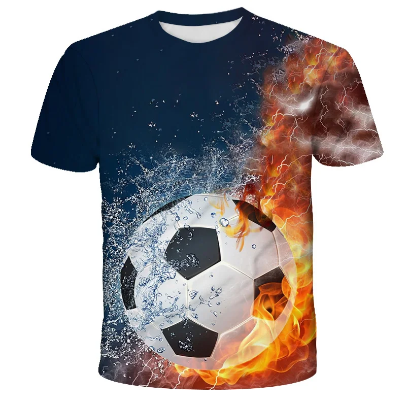 2023 Summer New Boys Girls Fashion 3D T-Shirt Football Fire Handsome Printed Tshirt Boy Girl 4-14Y Teen Kids Soccer Children Top