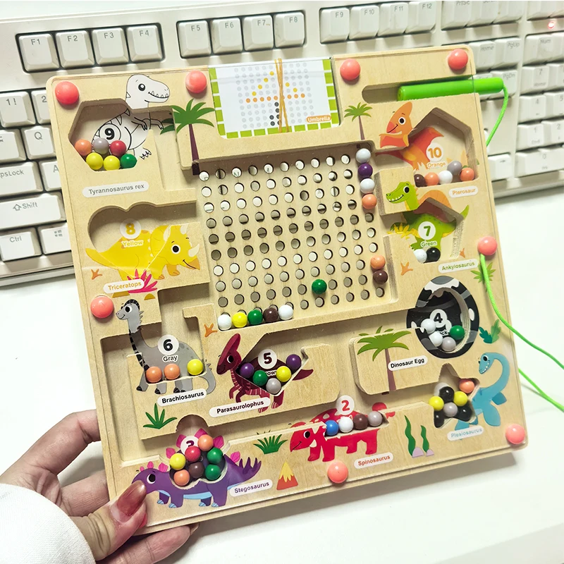 Magnetic Color and Number Maze Montessori Dinosaur Counting Matching Learning Puzzle Board Toddler Fine Motor Skills Travel Toys