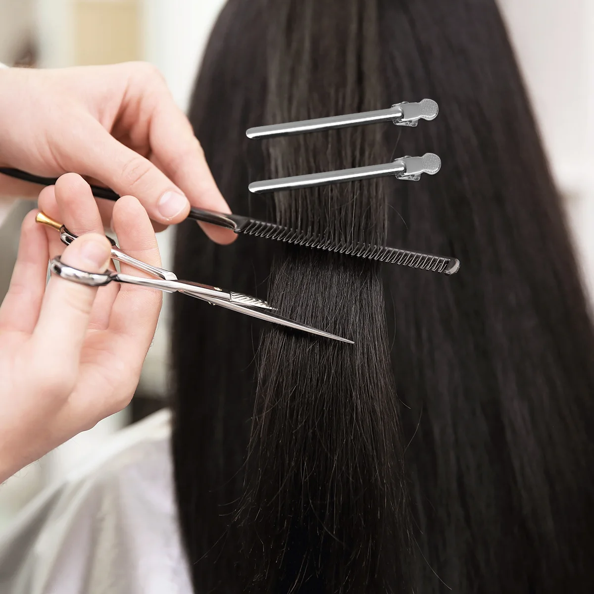 12pcs Hairdressing Clips Stainless Steel Tight Clips For Hair Sectioning Duckbill Hairpin Barber Shop Tools For Home Use