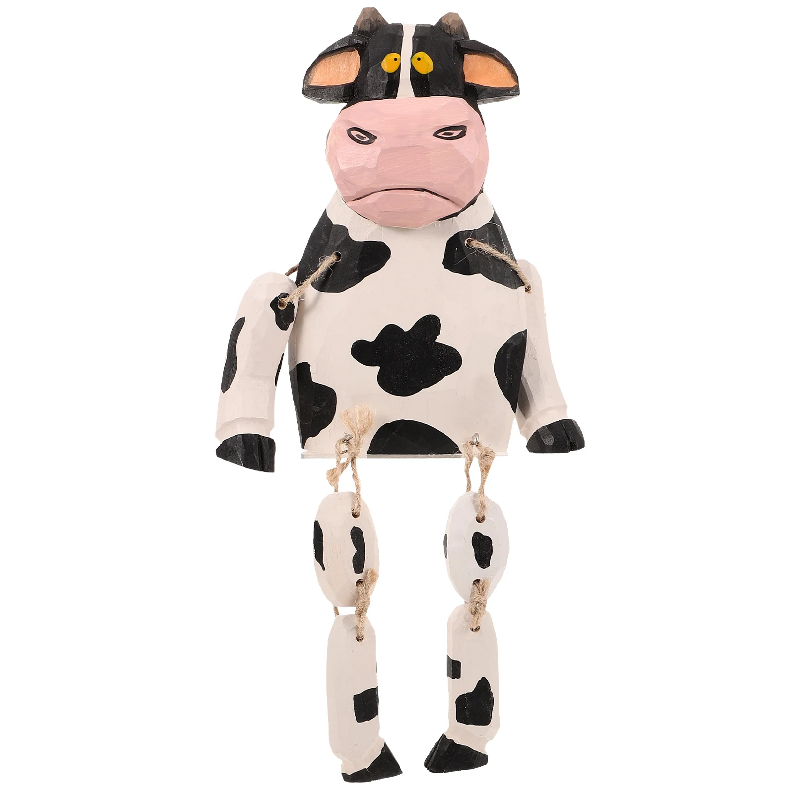 Cow Hanging Legs Wood Animals Adorn Figures Dairy Figurines Tiny Decorative Desktop Decors Lawn Landscape Models Toy