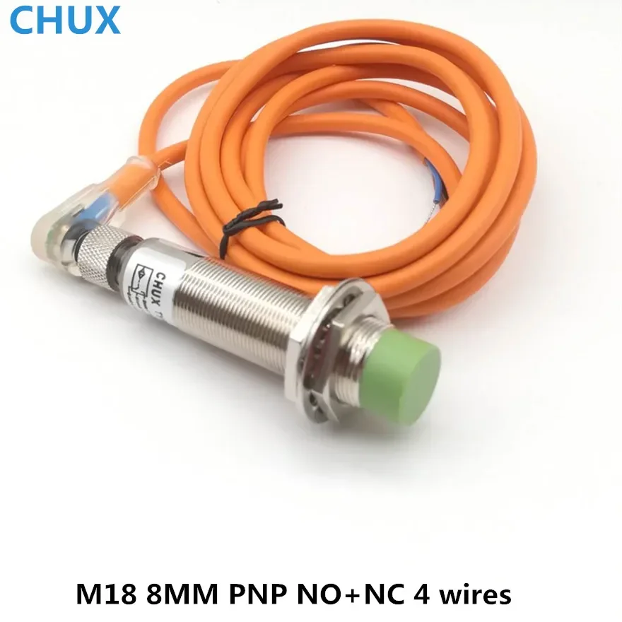 CHUX 1pc M18 PNP Inductive Proximity Sensor Switch NO+NC 8mm Sensing detect distance with 2m LED bend Sensor connector