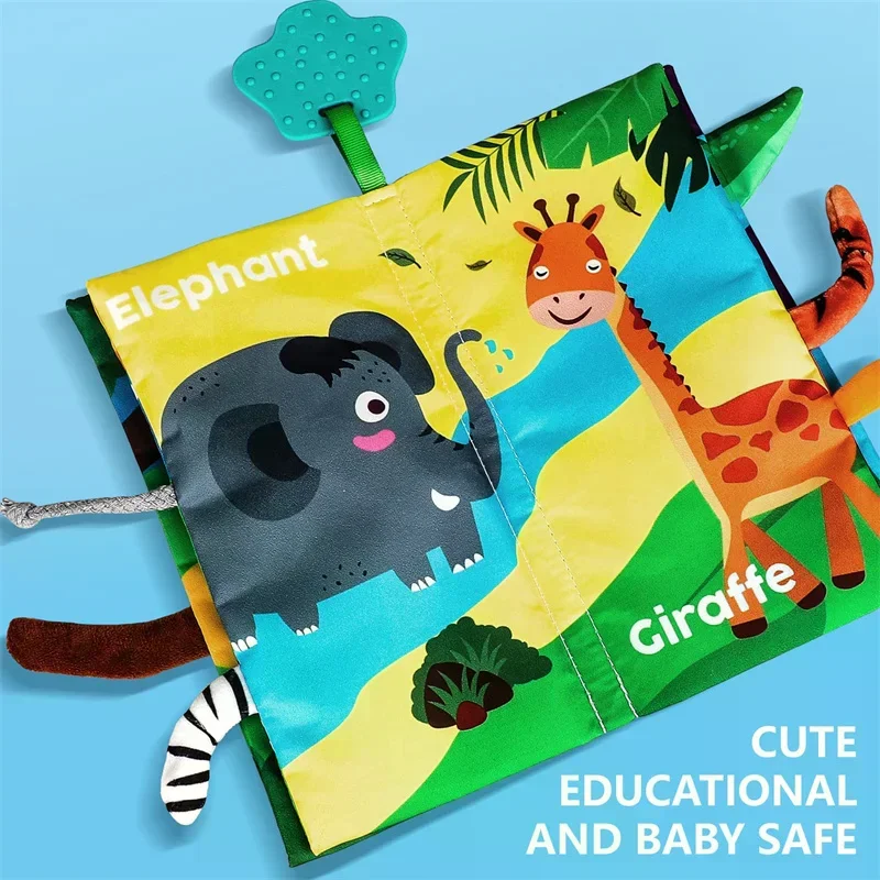 Libro de tela infantil con colas 3D, juguete de aprendizaje temprano seguro para morder, libros de tela arrugados con tacto y sensación Montessori