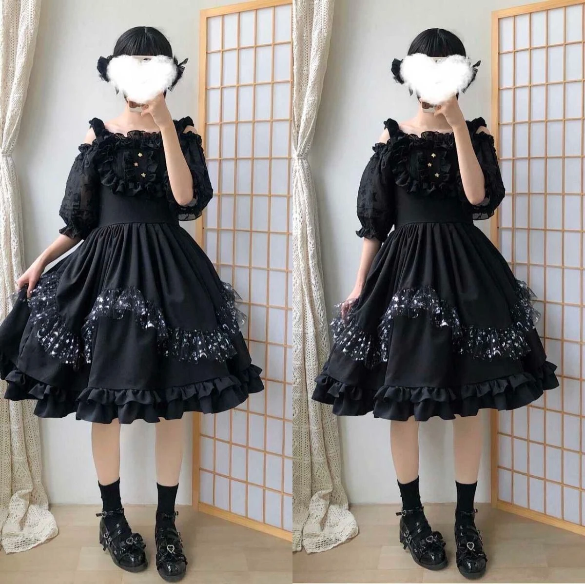 اليابانية Y2k الجمالية لوليتا نمط القوس فستان أسود المرأة القوطية الدانتيل مضيئة كم زر قميص فستان سليم حفلة صغيرة Y2k فستان
