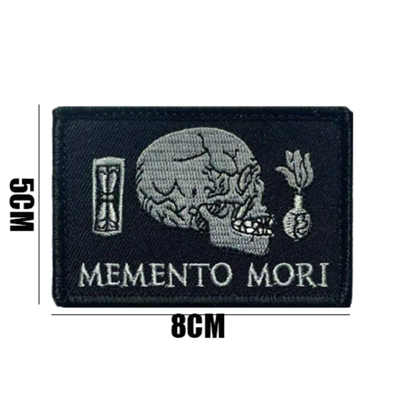 Memento Mori Patch 3D Embroideried Skull Military Armband Morale Badge Hook Loop Warning Patches for Tactical Backpack Applique