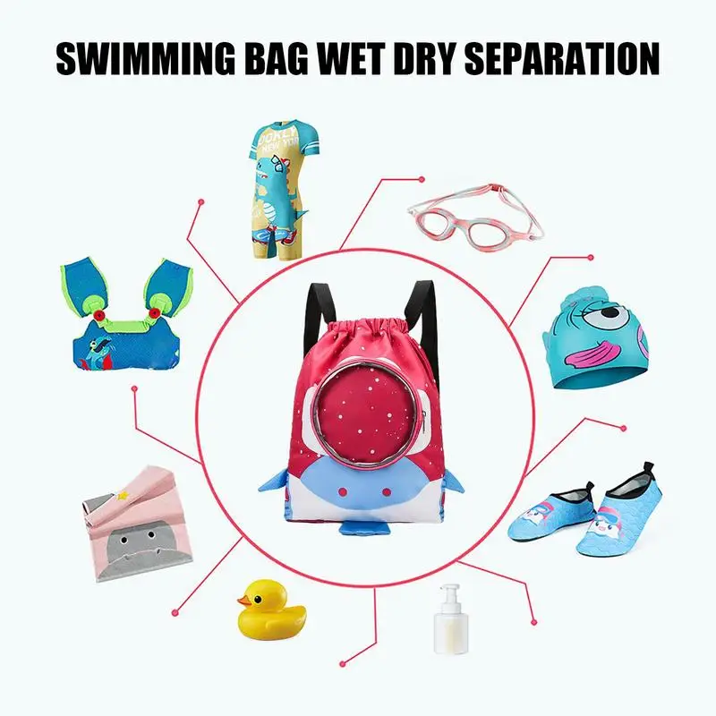 Beach Bag For Kids Drawstring Backpack Bag With Adjustable Strap Dry And Wet Separation Swimming Backpacks Lightweight Sports