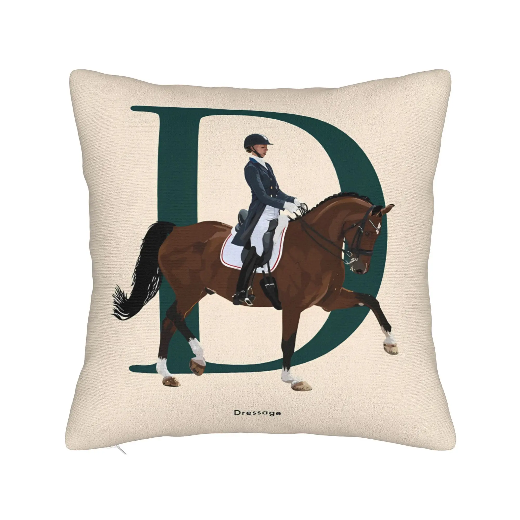 Equestrian Art Pillow Cover, Rider and Horse Design Cushion Case for Living Room Bedroom Home Decor Gift 40x40cm