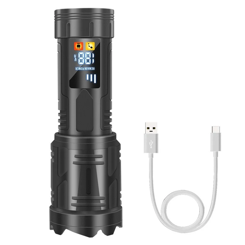 High Performance White Beam Flashlight 500m Range with Mechanical Zoom Function Four Lighting Modes Including SOS