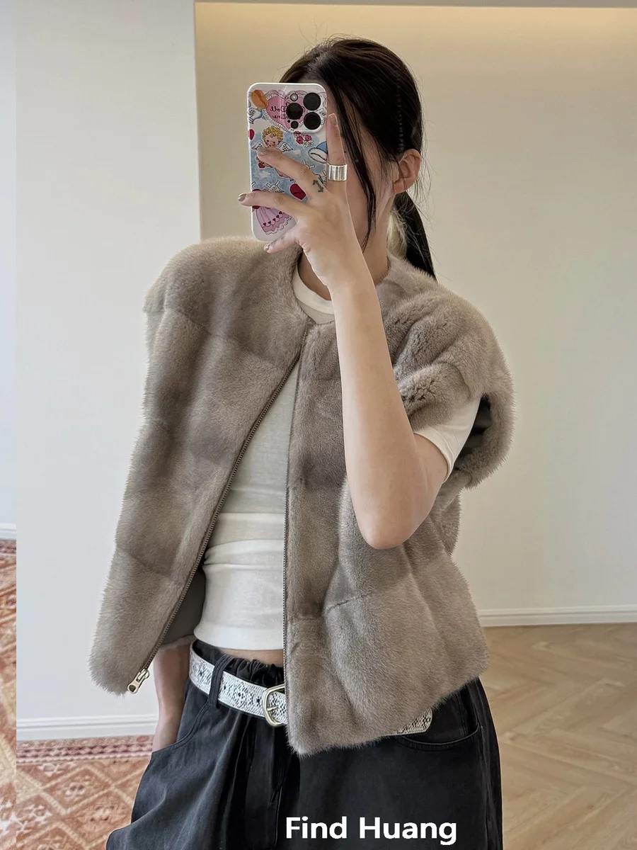 HDHOHR 2026 High Quality Real Mink Fur Vast Full Pelt Fur Coats Fashion Easy Match Natural Mink Fur Jacket  Female Fur Warm Vast