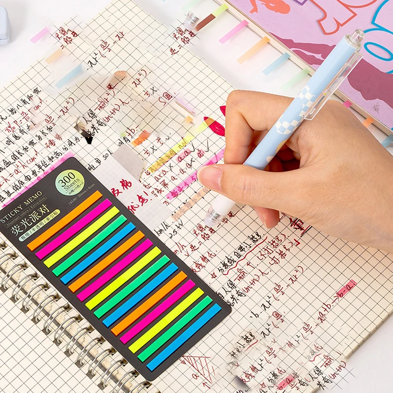 160/300pcs Rainbow Color Index Memo Pad Posted It Sticky Notes Paper Sticker Notepad Bookmark Stationery School Office Supplies