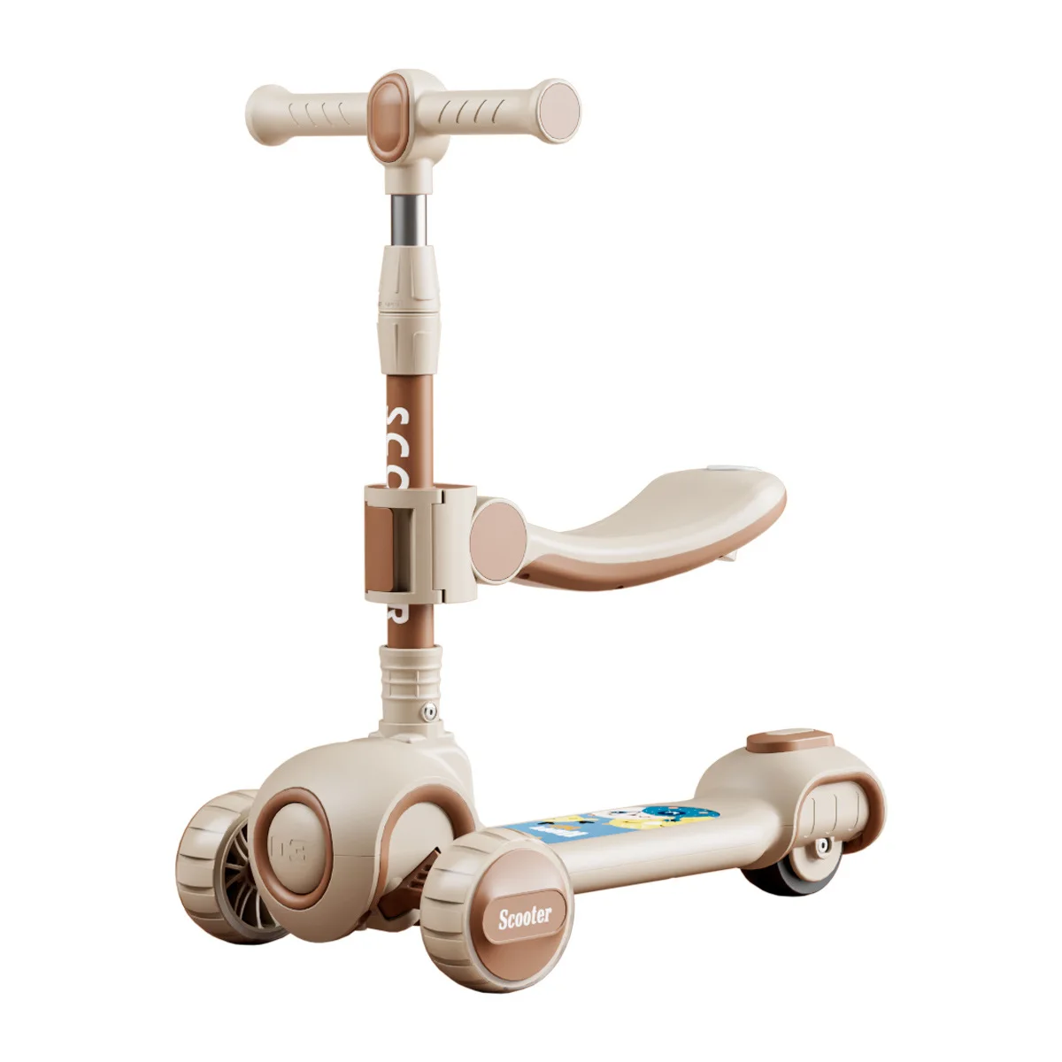 Para 2-12 anos crianças ciclismo kick scooter com assento e empurrador flash rodas placa criança música pedal scooters altura ajustável