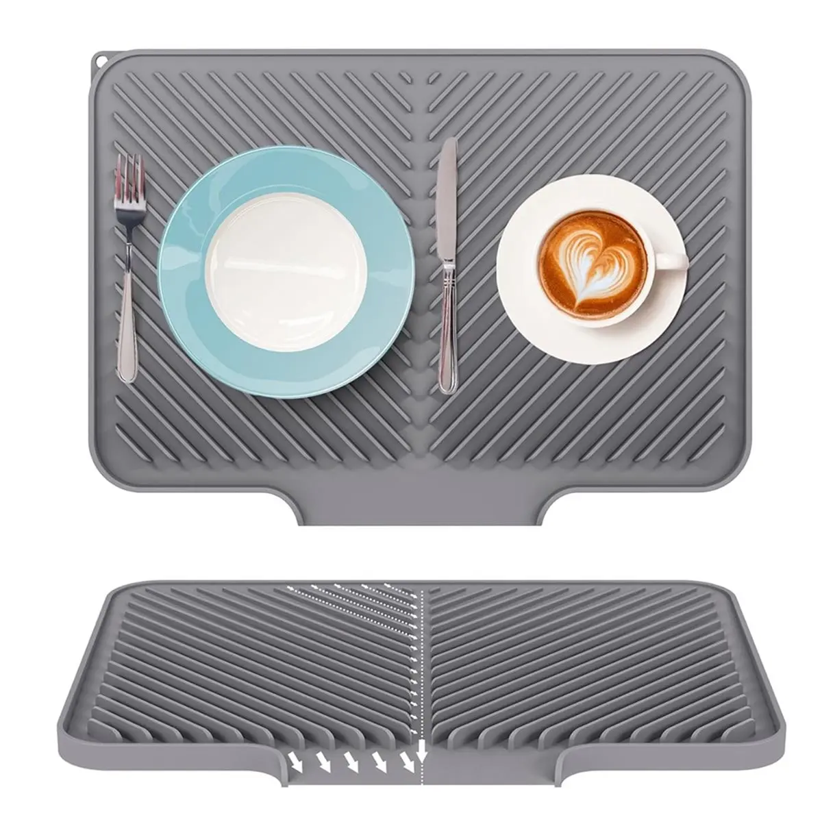 DT81 Dish Drying Mat Kitchen Counter - Silicone Dish Drying Pad with Built-in Drain for Sink, Refrigerator and Drawer Liner