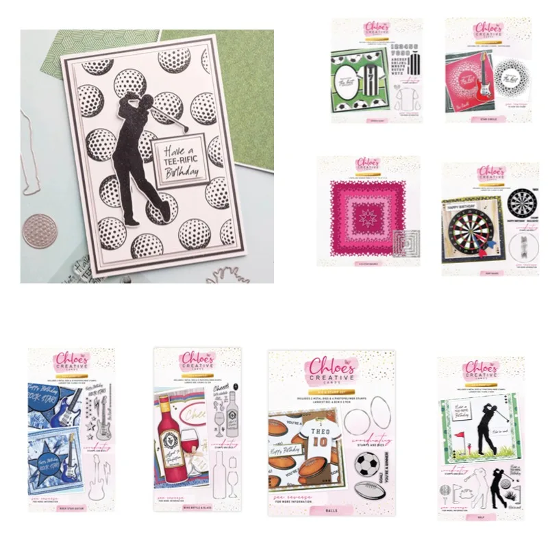 Balls Sport Shirt Golf Dart Board Star Happy Hobby Wine Bottle Guitar Metal Cutting Die Silicone Stamp Scrapbooking Stencil DIY