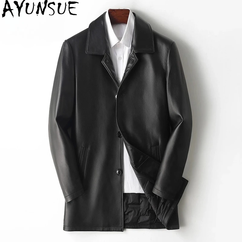 

AYUNSUE Genuine Leather Jacket Men 2025 Autumn Real Sheepskin Coat Man Leather Mid-length Black Leather Coat Slim-fit chaquetas
