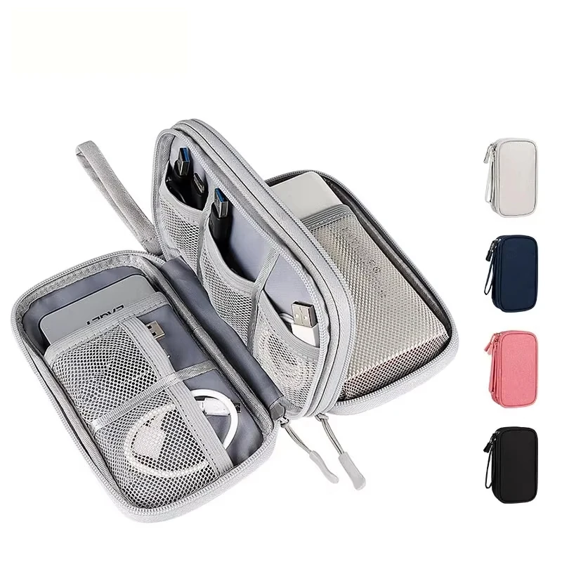 Tragbare Reise-Aufbewahrungstasche für digitale Produkte, wasserdichte doppellagige Tasche für USB-Datenkabel-Organizer, tragbare Tech-Gadget-Tasche