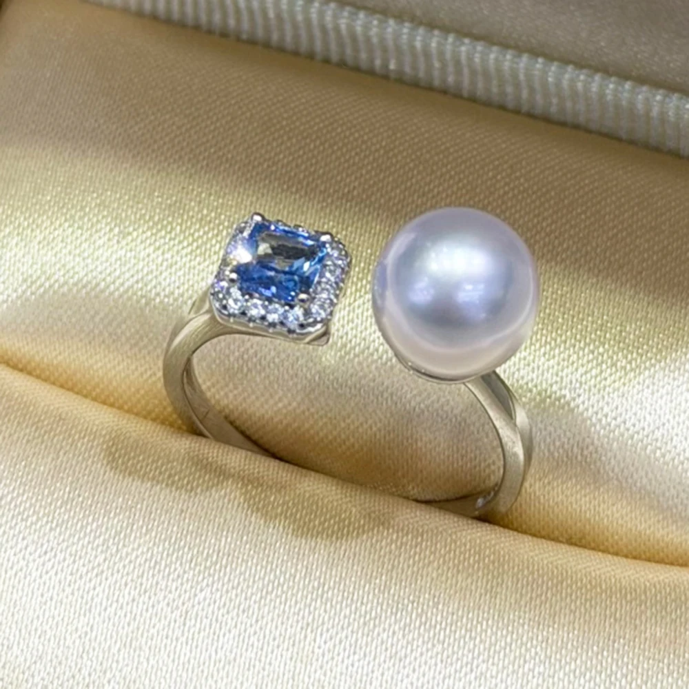 Ethereal Ice Cube 8–9mm Akoya Seawater Pearl Ring for Summer with a Translucent Appearance and 925 Sterling Silver Settings