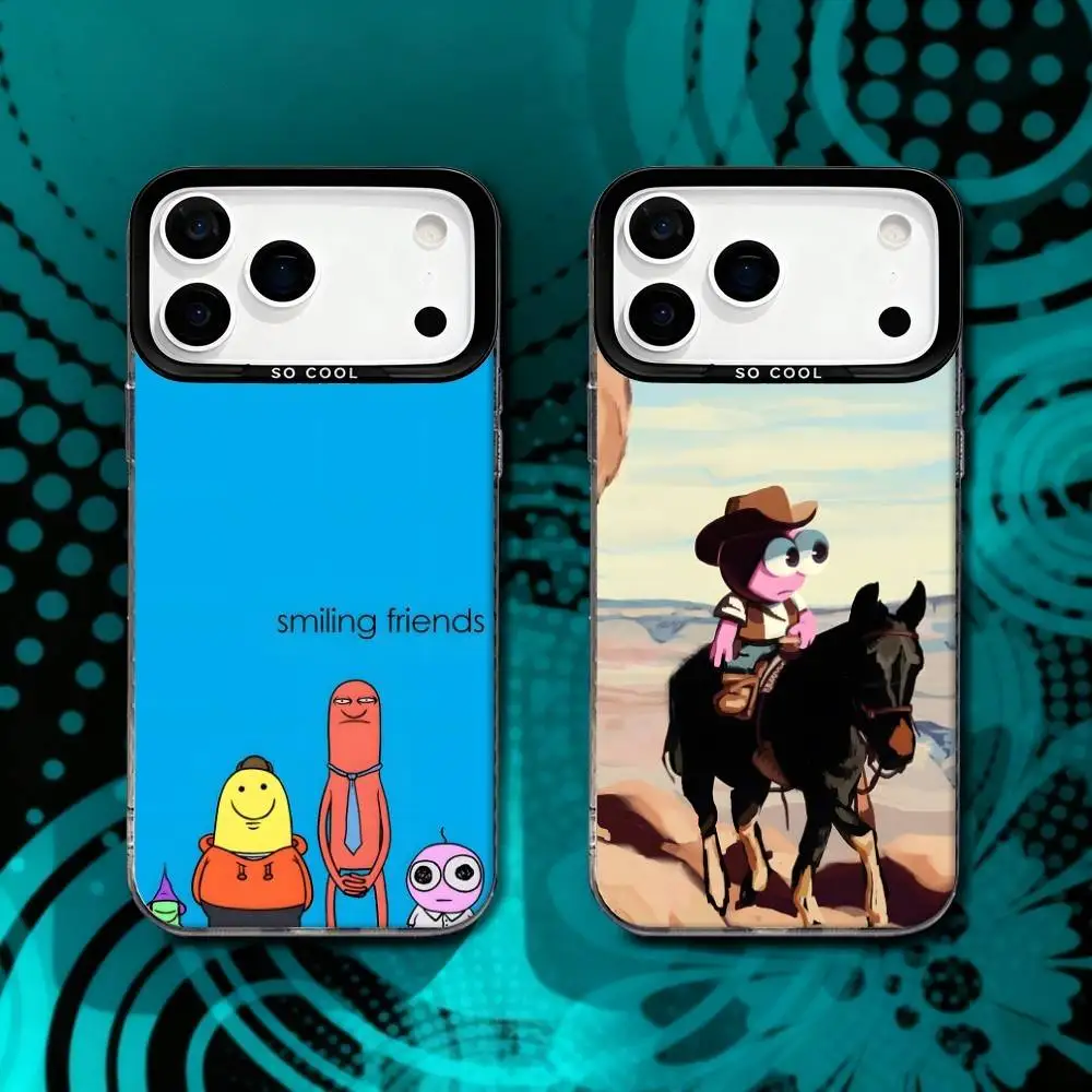 

S-Smiling Friends For iPhone 17,16,15,14,13,12,X,8,Pro,Max,Plus,SE4,Air,Mini Anti-Slip Black IMD Matte Case