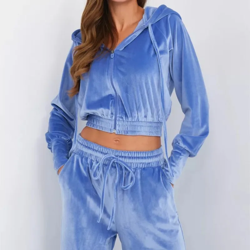 

Silver Fox Fleece Zip-Up Hoodie & Belted Waist Joggers for Cozy Layered Looks Street Wears 2025 Autumn 2-Piece Pure Color Set