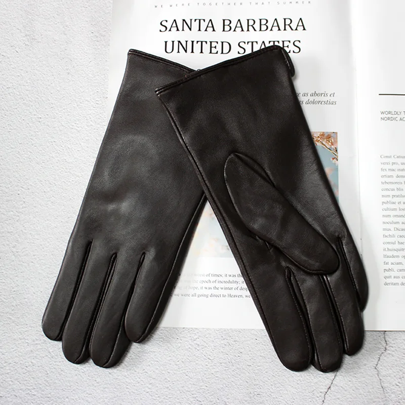 

Women's Solid Black Soft Lambskin Full Finger Short Leather Gloves, Thermal Fleece Lined Touch Screen Driving Winter Wrist Cuffs