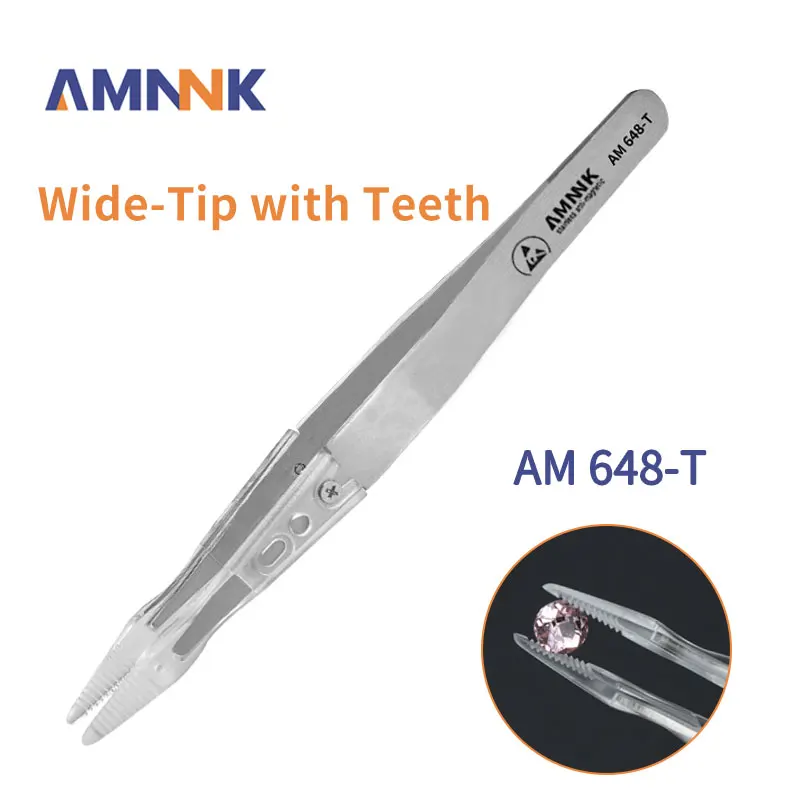 AMNNK Stainless Steel Tweezer for Holding Pearls Jewelry Components Wires Precision Detachable Transparent Tweezer Tip Anti-Slip