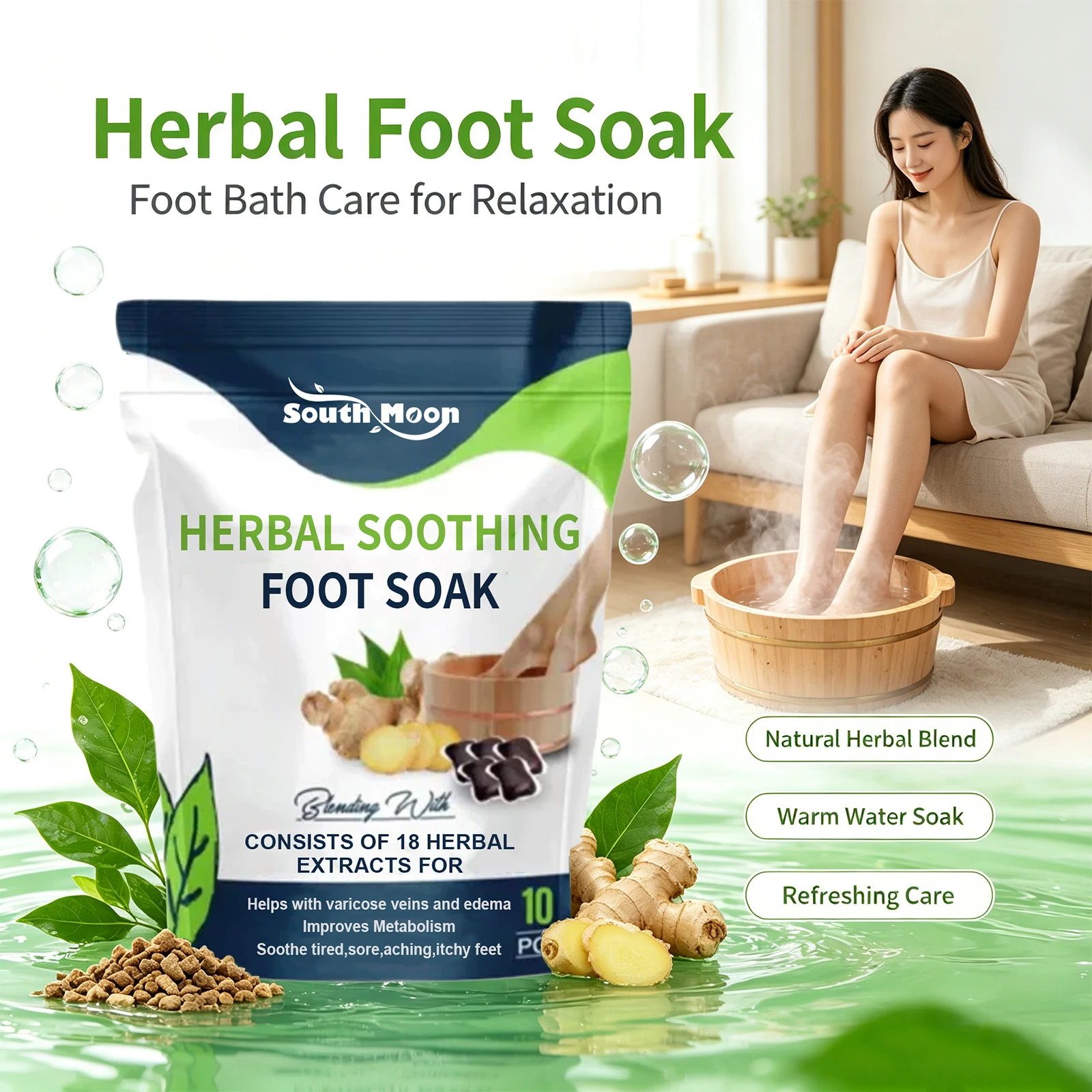 10PCS Ginger Herbal Foot Soak Beads Relax Fatigued Feet Soothing Foot Care Home Spa Relaxing Warm Bath Softens Nourish Skin Care