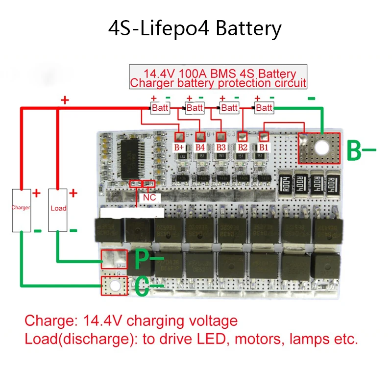 BMS 18650 리튬 이온 배터리 보호 보드, PCB BMS 4S 회로 모듈, 3.2V Lifepo4 배터리, 3.6V, LiFePO4, LiFe, 4S, 14.4V, 100A