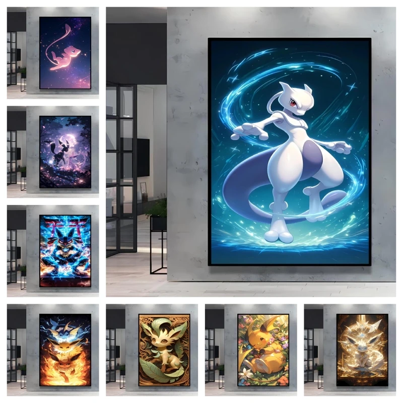 

Japanese Anime Canvas Paintings Pokemon Mewtwo Cartoon Character Picture High Definition Printing Home Children's Bedroom Decor