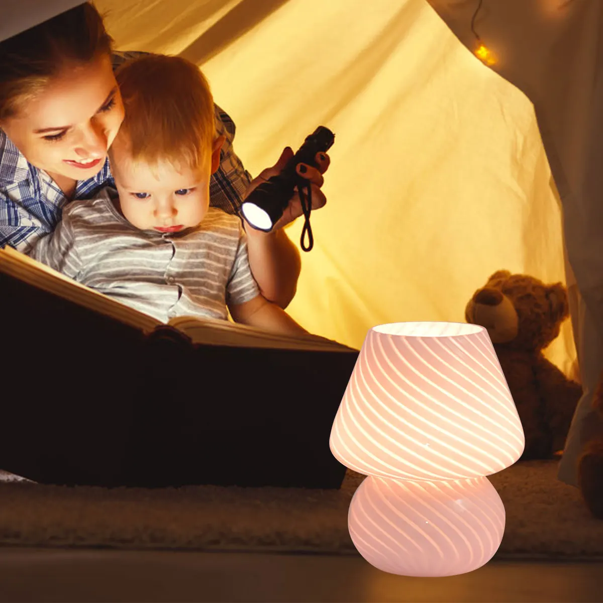 خمر USB الفطر الزجاج ضوء الليل ، سطح المكتب الديكور ، مريحة LED ، الإبداعية السرير الجدول مصباح ، عيد الميلاد ، الاحتفال المنزل #4