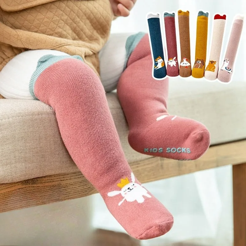 Calcetines Largos por Encima de la Rodilla para Bebé, 100% Algodón, Gruesos, Cálidos, Antideslizantes, Sin Compresión, para Otoño e Invierno, para Bebés y Niños Pequeños