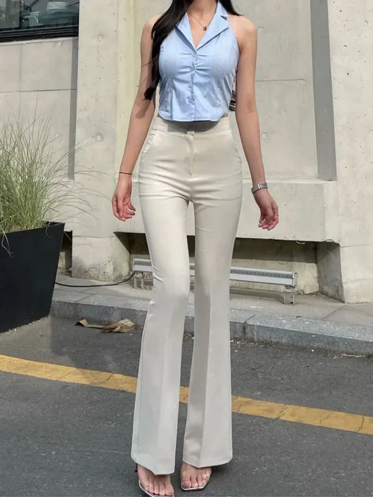 Bureau nouveau mince taille haute costume pantalon mode coréenne femmes décontracté Bootcut pantalons jambe large droite pantalon élégant