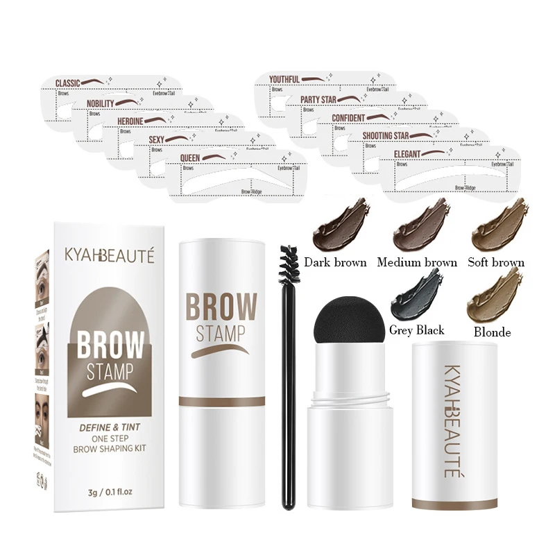 Eyebrow Stamp Stencil Kit - One-Step Vegan Eyebrow Stamp Pomade Long-Lasting Waterproof Smudge-Proof With 20Pcs Reusable