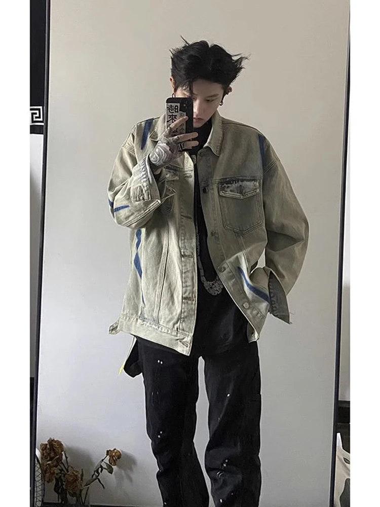 

Мужская джинсовая куртка Waed в американском стиле, свободного кроя, молодежная, модная, весенне-осенняя, из смесового хлопка, удлиненная.