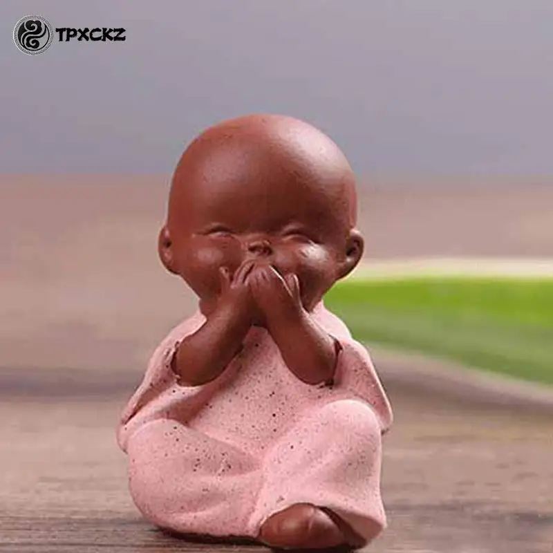 1 قطعة الشاي الطين الأرجواني الحيوانات الأليفة الحلي الراهب الصغيرة بوذا تمثال الراهب تمثال طقم شاي اكسسوارات بوتيك طاولة شاي الديكور #6