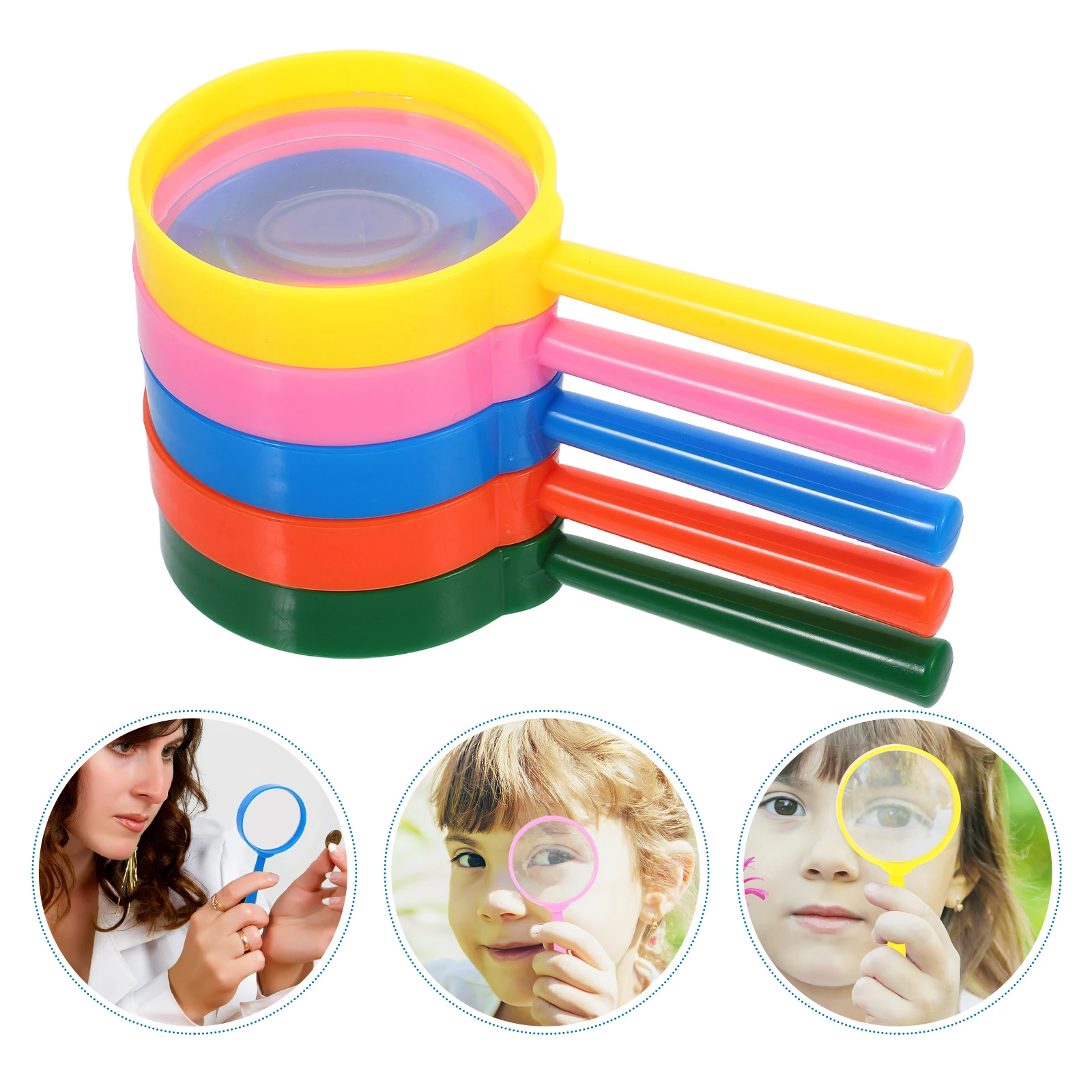 

5pcs Kids Handheld Magnifier 3X Mini Plastic Lens Outdoor Nature Observation Educational Tool For Science Class Backyard