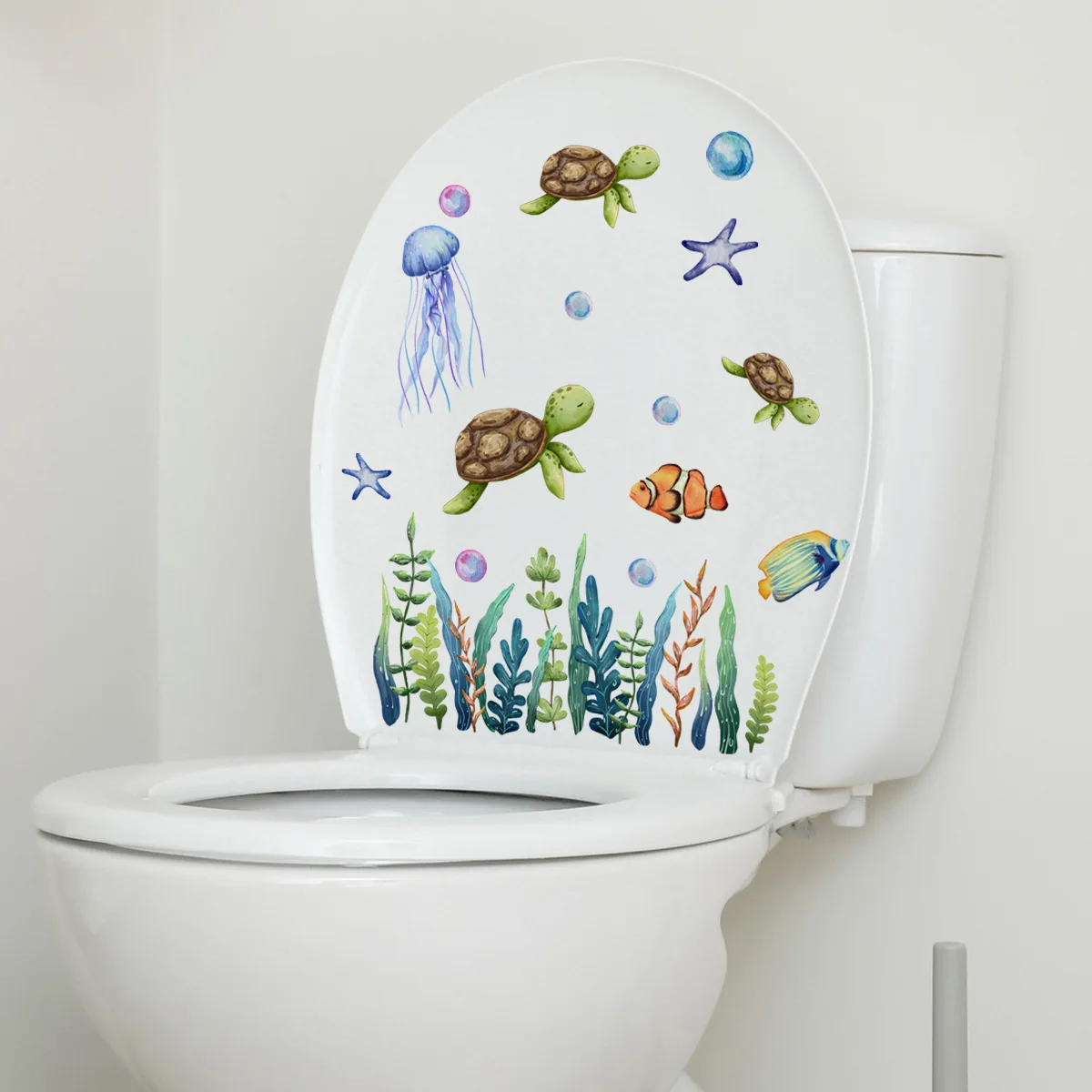 

30*30cm Turtle Jellyfish Seaweed Cartoon Wall Sticker Diy Fridge Restaurant Bathroom Balcony Toilet Decorative Wall Sticker