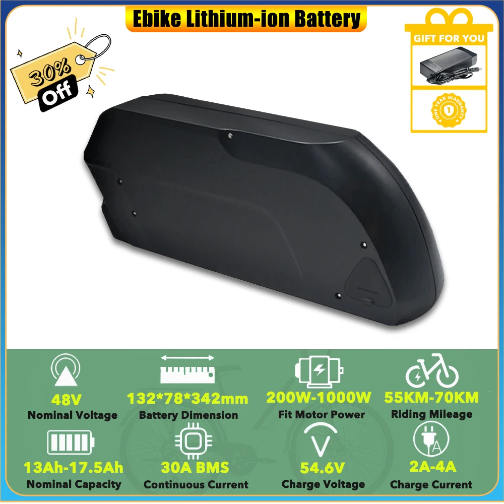 

Литий-ионный аккумулятор Tiger Shark 48 В, 13 Ач, 17,5 Ач, совместимый с двигателем Kasen Malibu 1000 Вт, источник питания высокой емкости 840 Втч