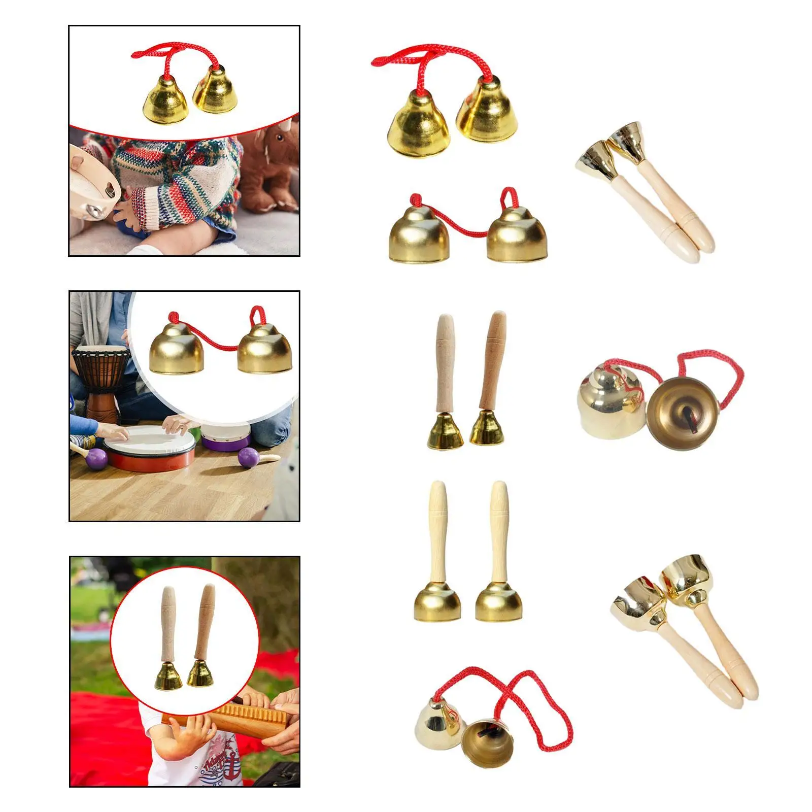 2x Hand Bells Metal Musical Instrument Musical Bells Hand Percussion Bells for Party Supplies Kids Holiday Chorus Children