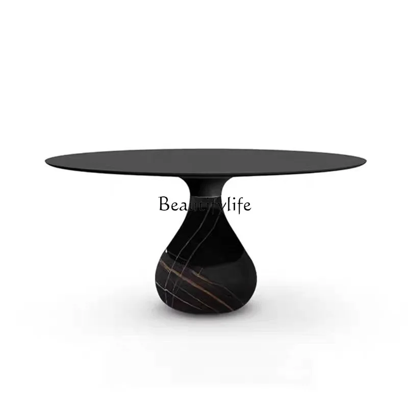 

Rock slab water drop modeling dining table high-end villa marble round table