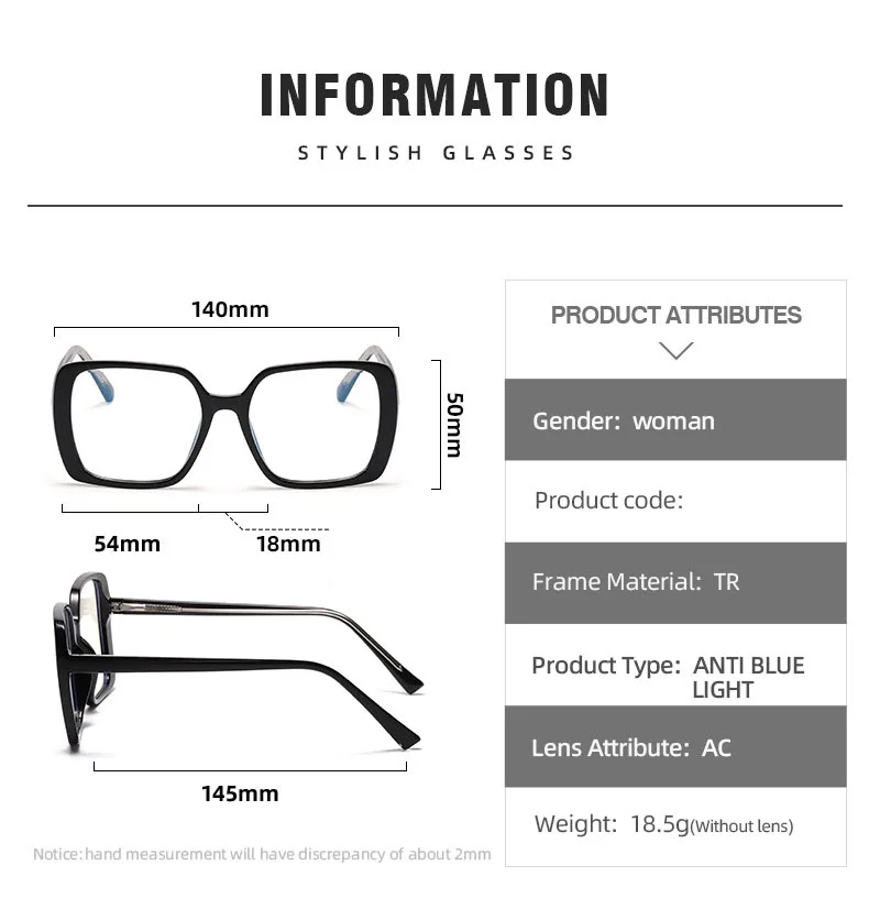 Luxus Vintage transparente übergroße quadratische Lesebrille Frauen Computer Brille Anti Blaulicht Brille Presbyopie Brille – Detail 11